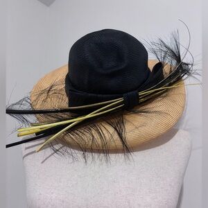 KAI Black and Gold/Yellow Straw Statement Formal Hat